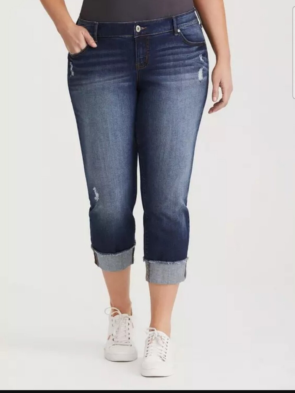 NWT Torrid Boyfriend Midrise Crop Jeans Cuffed Hem Stretch Dark Wash Size 22